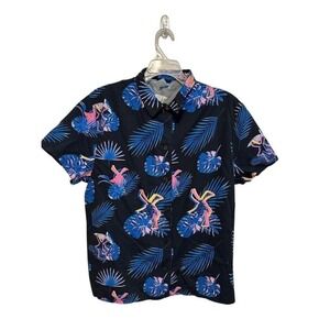 Dutch Bros Hawaiian Shirt button down Men's medium black blue pink